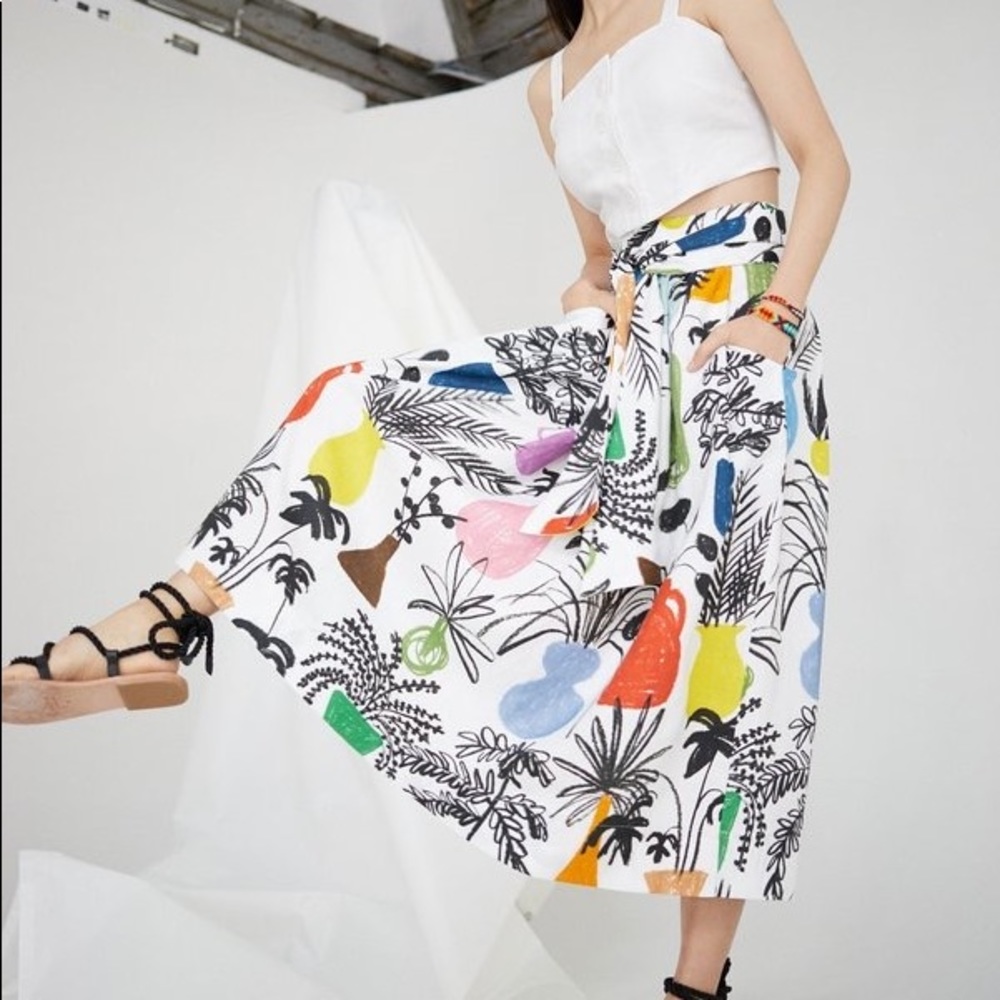 WHIT® Kimani print linen skirt & matching tank top in 100% white linen, NWT